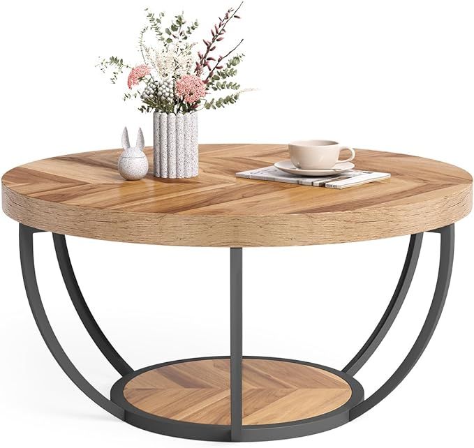 LITTLE TREE Round Coffee Table, 32" Circle Coffee Table for Living Room, 2-Tier Wood Accent Cente... | Amazon (US)