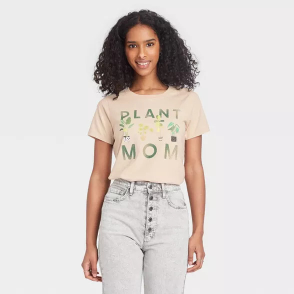 Women's Plant Mom Short Sleeve Graphic T-Shirt - Beige | Target