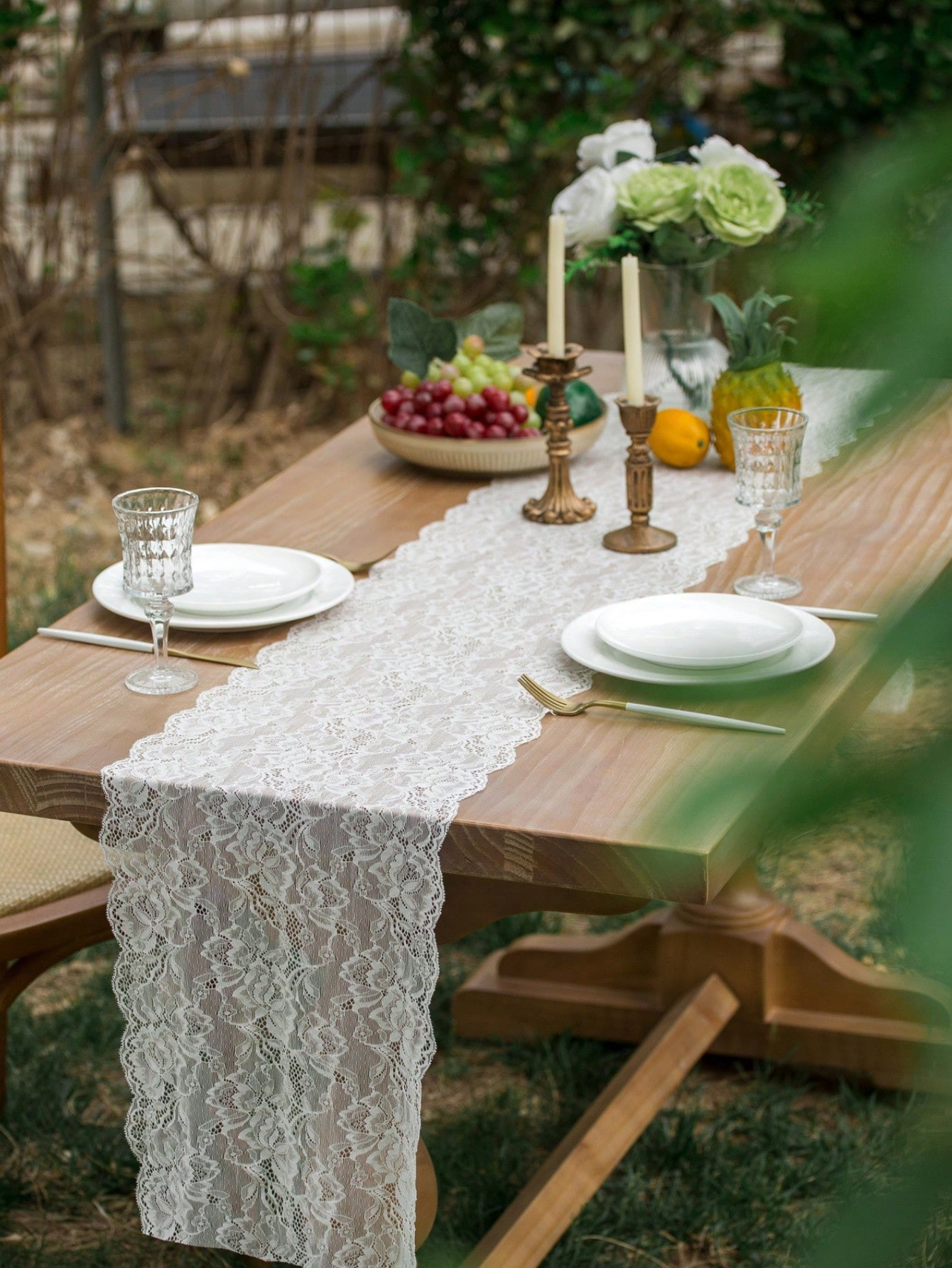 Trends1pc White Lace Rose Wedding Reception Table Runner Decoration | SHEIN