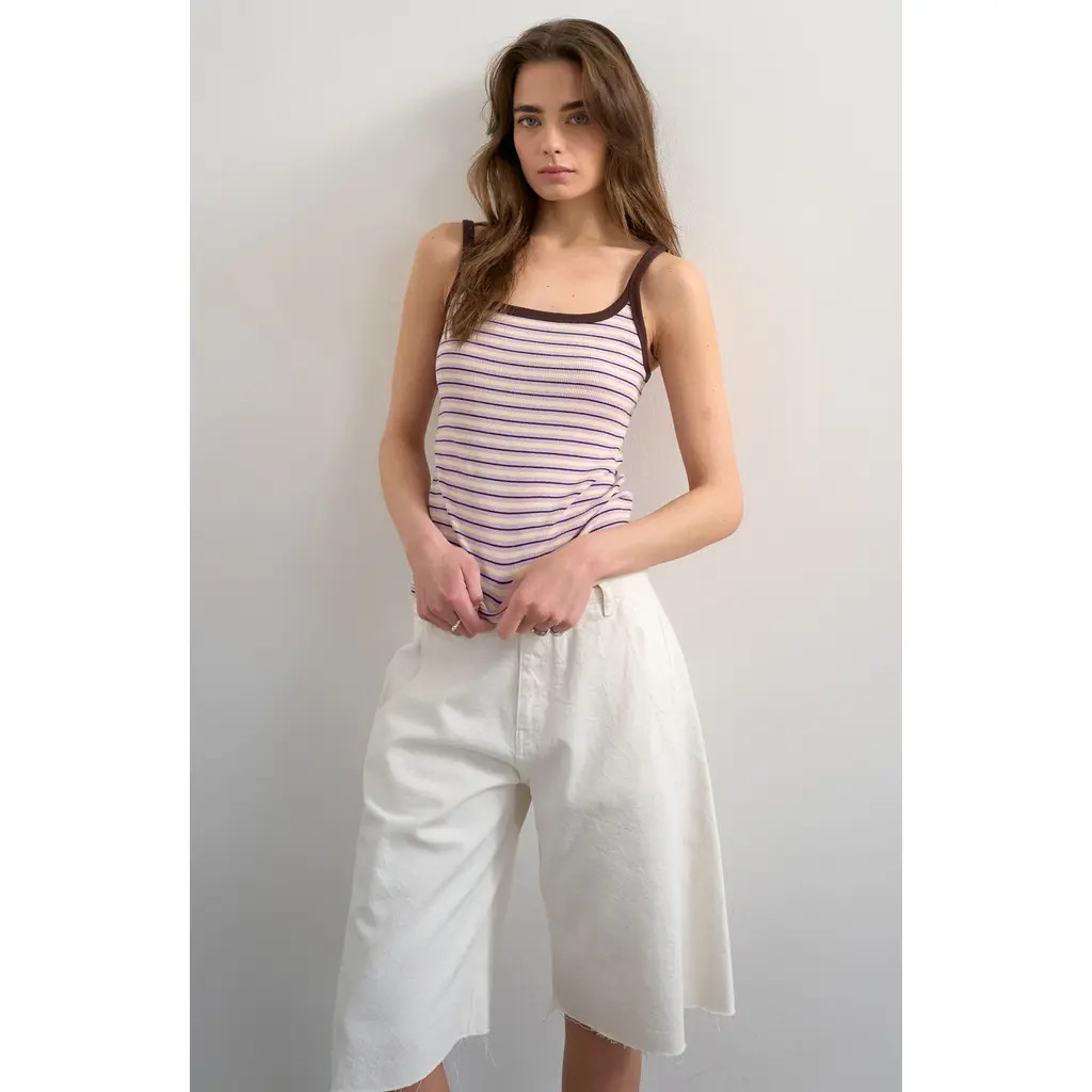 Topshop Stripe Rib Scoop Neck Tank Top in Lilac at Nordstrom, Size Small | Nordstrom