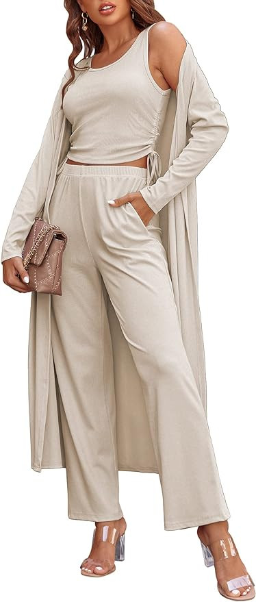 Ekouaer Women's 3 Piece Knit Lounge Set Sweatsuit S-XXL | Amazon (US)