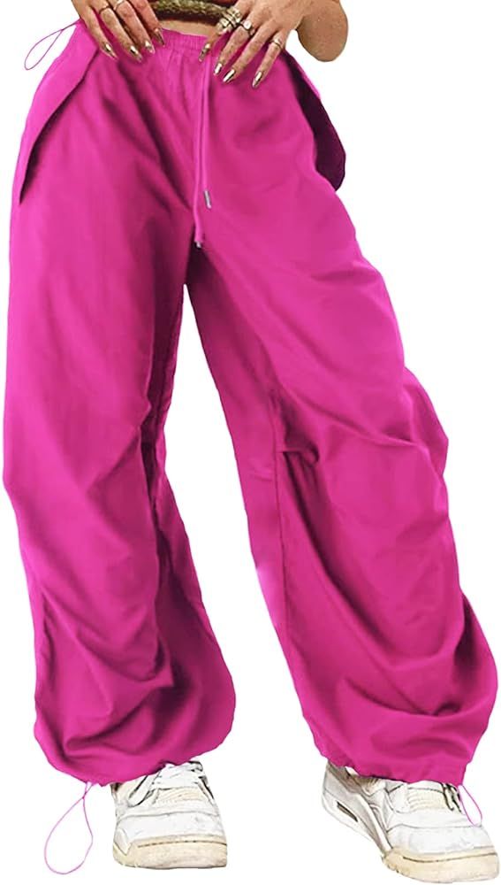 ONIRIKE Women's Parachute Pants Drawstring Elastic Waist Sweatpants Loose Baggy Y2K Cargo Pants T... | Amazon (US)