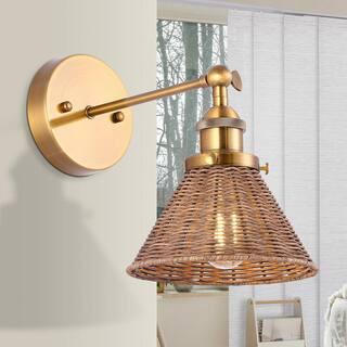 matrix decor 6.88 in. 1-Light Boho Antique Gold Wall Sconce Light Bathroom Vanity Lighting with R... | The Home Depot