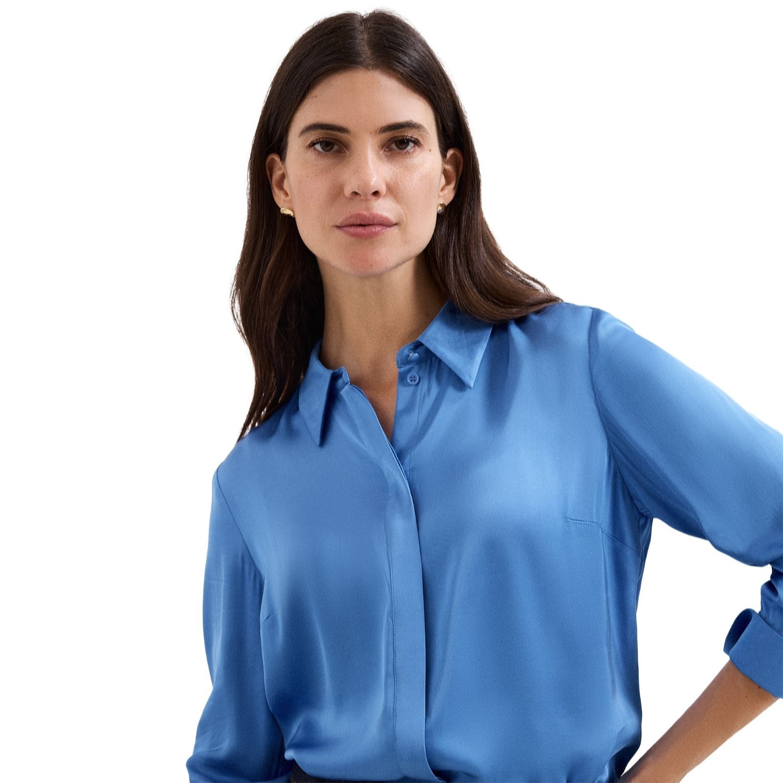 Phase Eight Novie Blue Satin Shirt women's | QVC UK