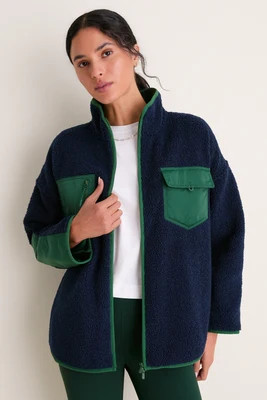 Navy and Green Fleece Lawrence Full Length Zip Up | Tuckernuck (US)
