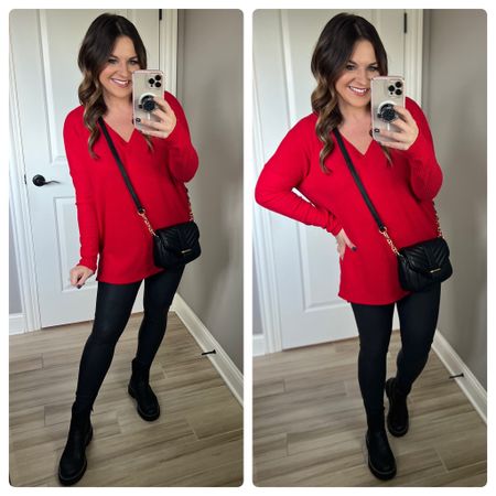 I wasn’t kidding when I said I loved this tunic, and you know I had to grab it in red. This is a great option for a causal look for the holidays. I spiced it up with faux leather leggings, but regular leggings will work too! #ad #walmart #walmartfashion 

#LTKHoliday #LTKSeasonal #LTKstyletip