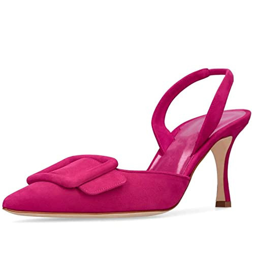 Divanne Slingback Pumps, Women's Pointed Toe Stiletto Pumps Buckle High Heeled Sandals Office Lady Casual Party Wedding Shoes-Hot Pink-8M US | Amazon (US)