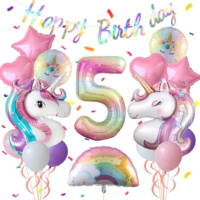 Unicorn 5th Birthday Party Decorations for Girl Purple Pink Theme Balloon Set, Large Rainbow Unic... | Amazon (US)