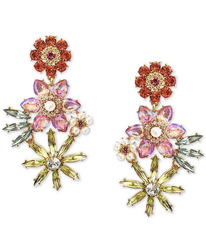 INC International Concepts Gold-Tone Multicolor Flower Drop Earrings, Created for Macy's & Review... | Macys (US)