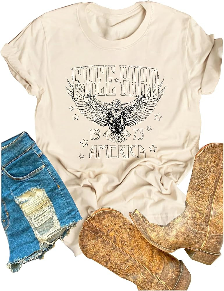 Vintage Rock Band T-Shirt Woman Retro Bird Shirt Eagle Graphic Tees Retro Music Shirt Casual Shor... | Amazon (US)