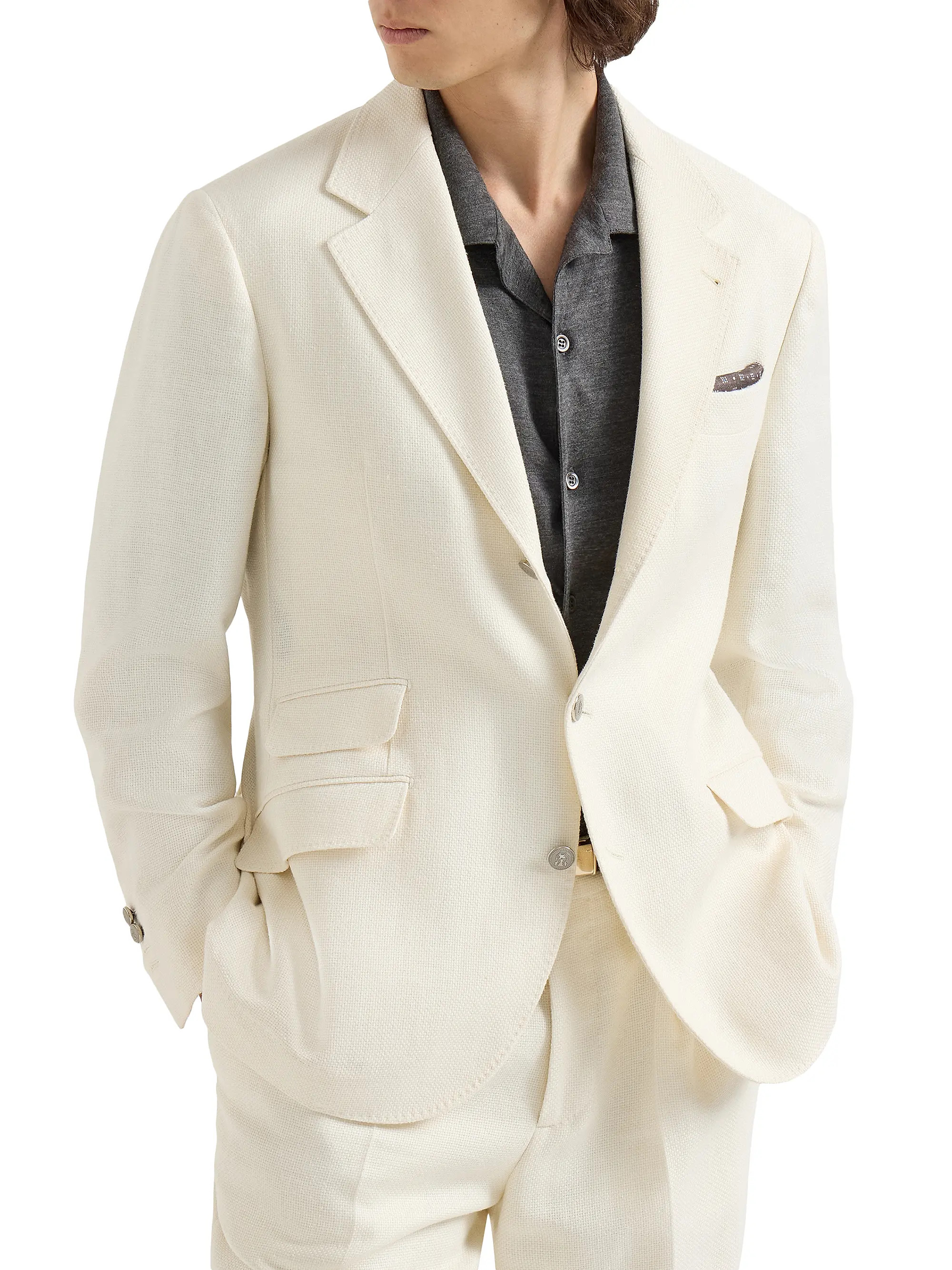 Silk, Linen and Wool Hopsack Deconstructed Cavallo Blazer with Metal Buttons | Saks Fifth Avenue