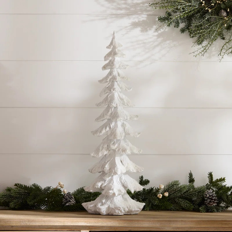 Flocked Pine Tree with Carved Design 26"H | Wayfair North America