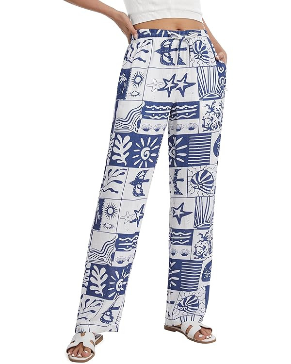 Tapata Women 28/30/32/34 Inseam Printed Linen Pants Wide Leg Casual Palazzo Summer Beach Lounge w... | Amazon (US)