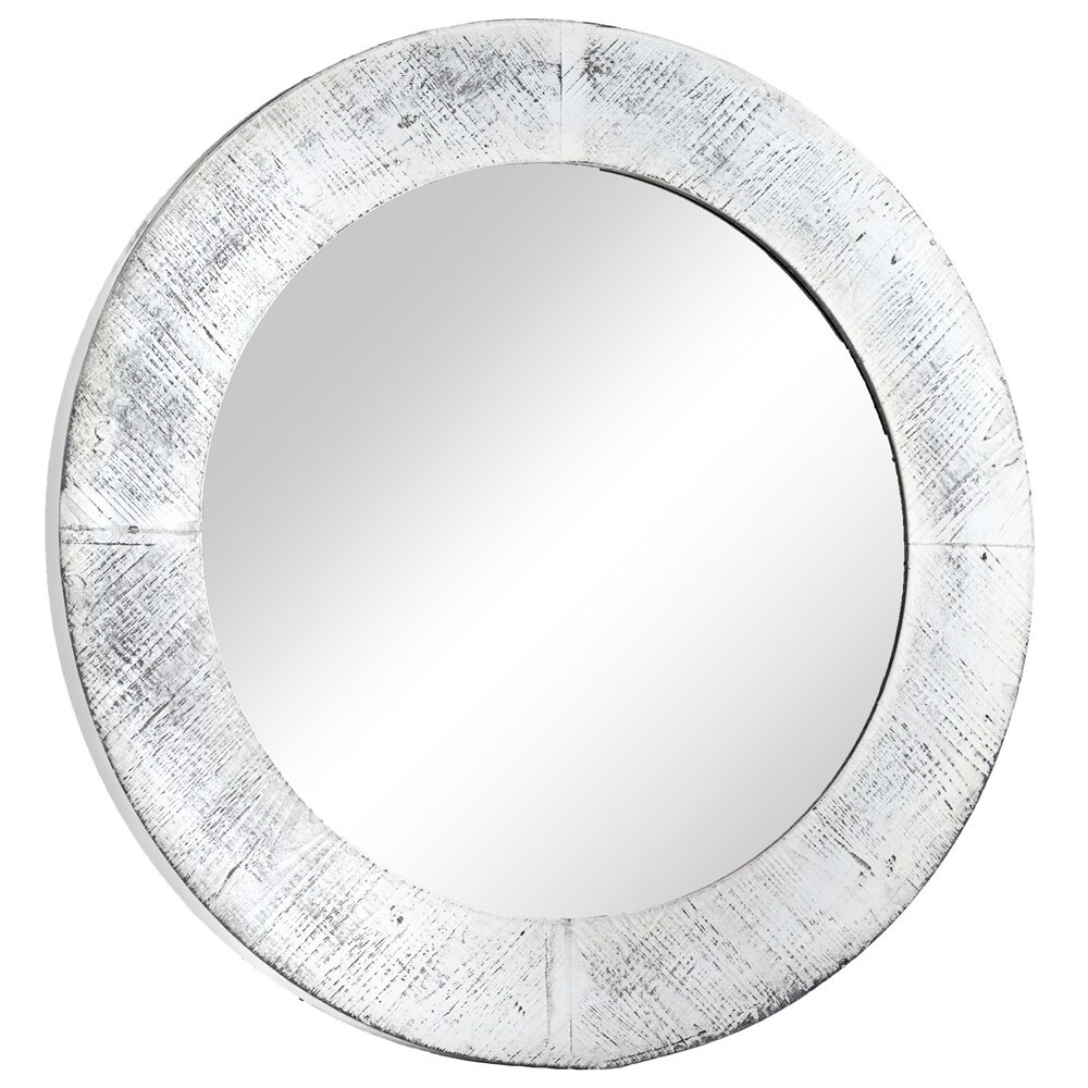 American Art Decor Shabby Chic White Wooden Wall Vanity Farmhouse Mirror - Antique White (Round Anti | Bed Bath & Beyond