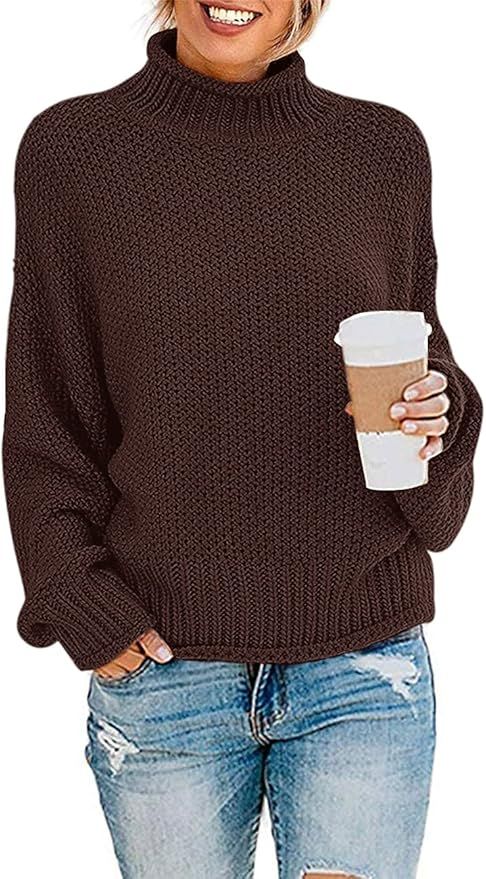 ZESICA Women's 2023 Turtleneck Batwing Sleeve Loose Oversized Chunky Knitted Pullover Sweater Jum... | Amazon (US)