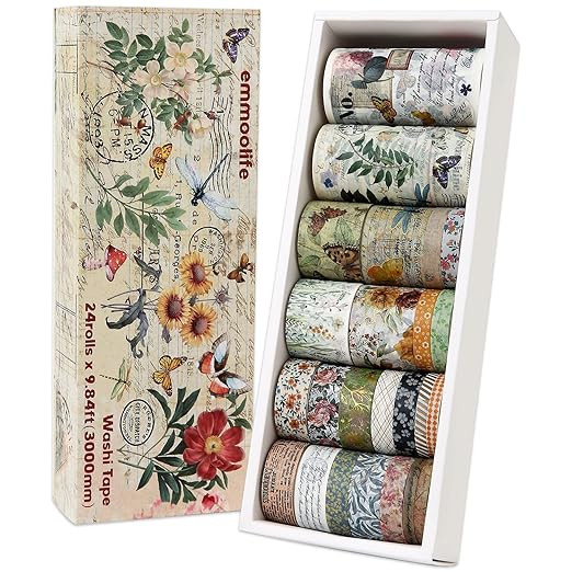 24 Rolls Vintage Washi Tape Set, Floral Letter Butterfly Mushroom Botanical Flower Writable Decor... | Amazon (US)