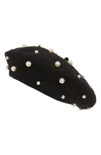 Women's Topshop Imitation Pearl Wool Blend Beret - | Nordstrom