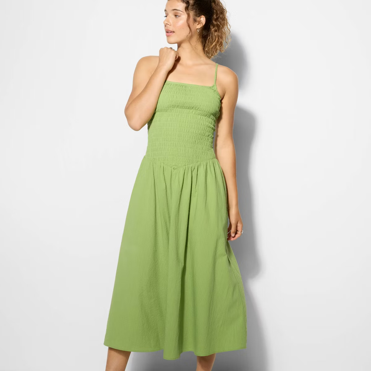 Women's Dropped Basque Waist Midi A-Line Dress - Wild Fable™ Green | Target