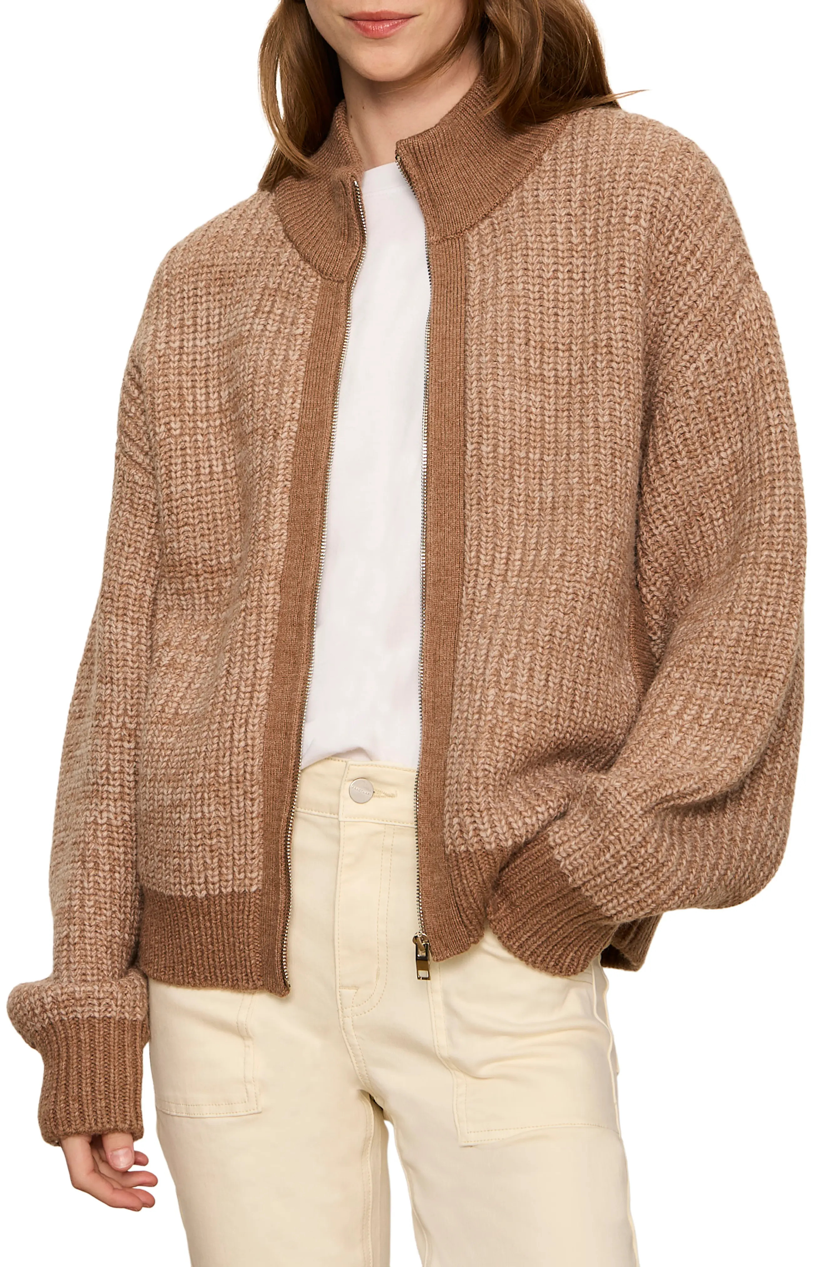 Sanctuary Zip-Up Cardigan in Heather Cocoa Brown at Nordstrom, Size X-Large | Nordstrom