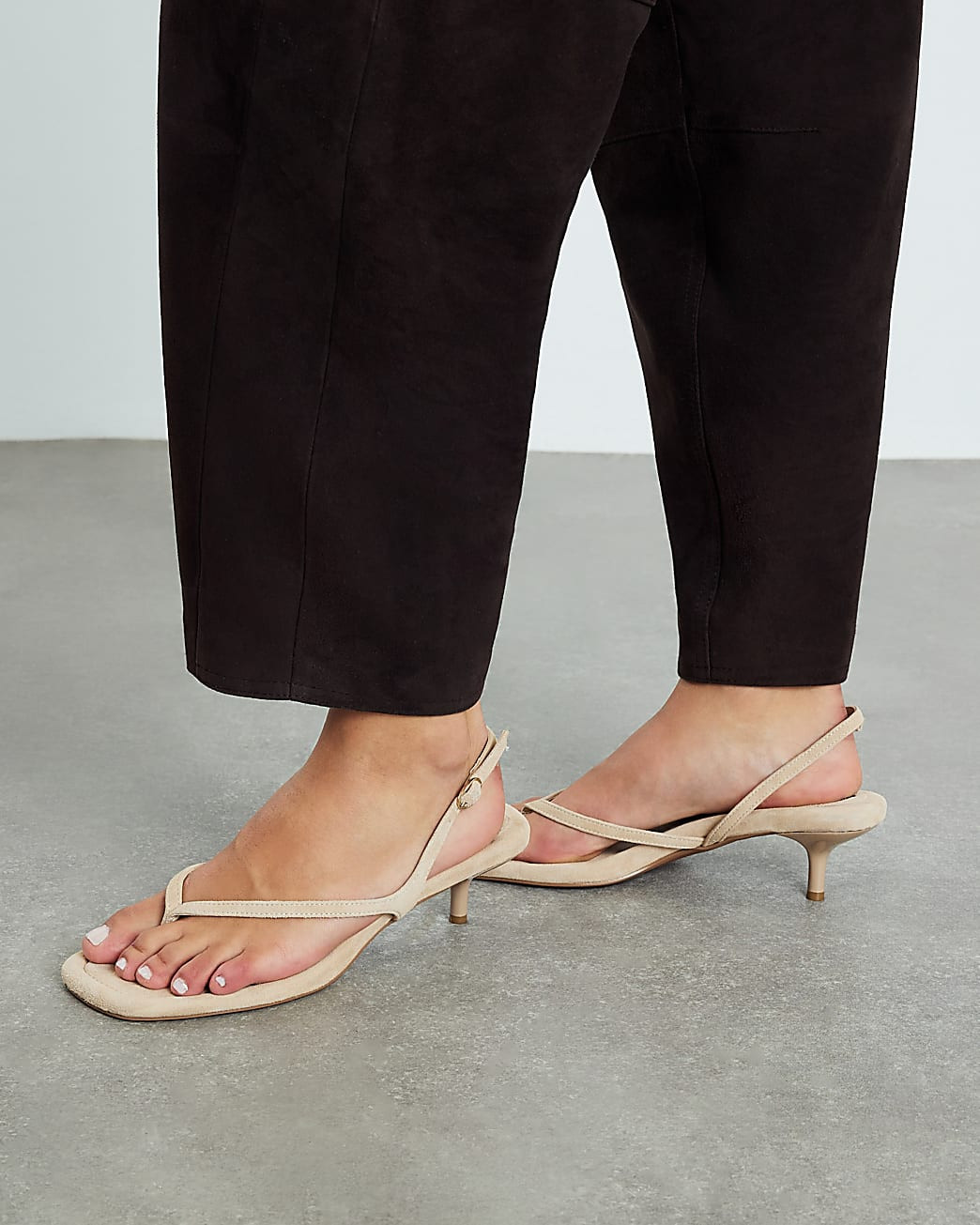Beige Suede Toe Thong Heeled Sandals | River Island UK & IE
