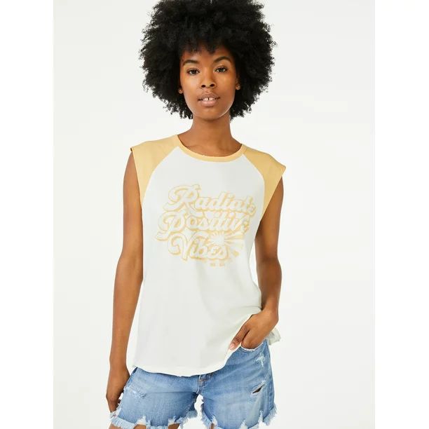 Scoop Women's Radiate Positive Vibes Sleeveless T-Shirt | Walmart (US)