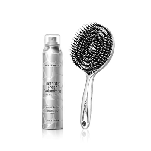 HALOVIDA Instant Fresh Volumizing Invisible Dry Shampoo Travel Size (5.07 fl. oz) + Anti-Static Hollow Brush - Absorbs Oils, Adds Volume, Hydrates & Refreshes Hair | Amazon (US)