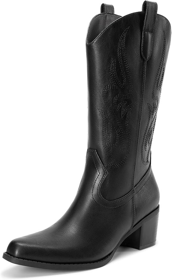 DREAM PAIRS Women's Square Toe Cowboy Cowgirl Boots Embroidered Mid Calf Western Boots Fashion Dr... | Amazon (US)