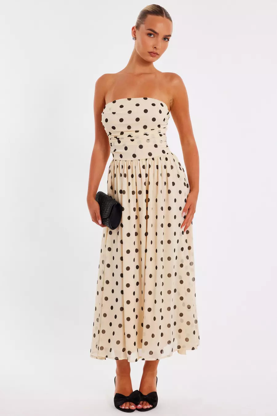 Stone Chiffon Polka Dot Midi Dress | Quiz Clothing