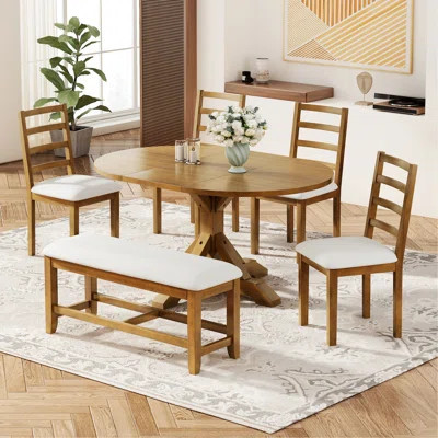 6-Piece Extendable Dining Table Set With Removable Leaf, One Bench And 4 Dining Chairs | Wayfair North America