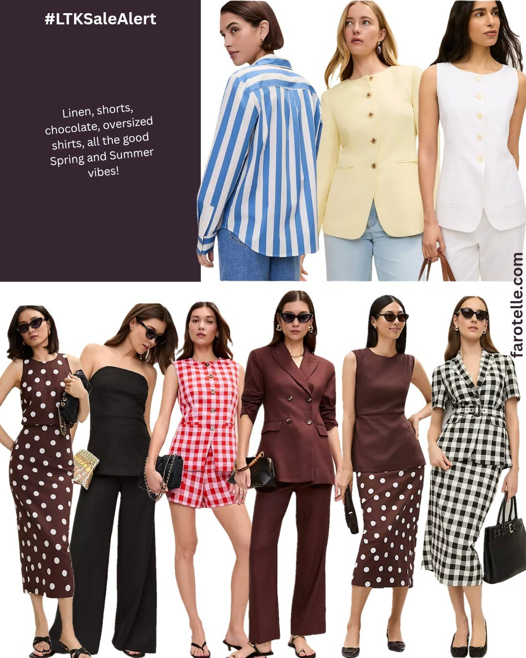 Loving these pieces for Spring and Summer! Linen outfits, wide-leg pants, chocolate brown, polka dots, gingham, oversized shirts, white waistcoat, linen blazers, Ann Taylor Spring sale, classic fashion, modest style

#LTKOver40 #LTKSaleAlert #LTKWorkwear
