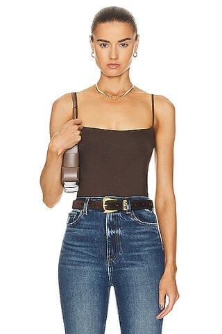 Enza Costa for FWRD Luxe Knit Strappy Bodysuit in Brown | FWRD 