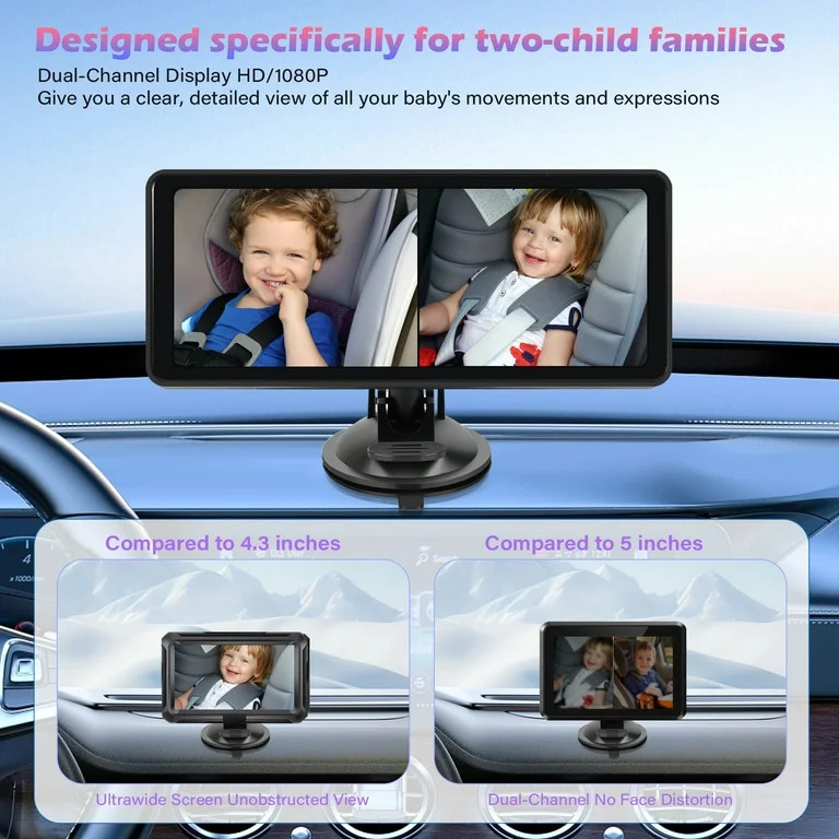 Baby Car Camera for 2 Kids - 6.9-Inch Monitor Easy Setup 360° Rotatable Double HD 1080P Clear Ni... | Walmart (US)