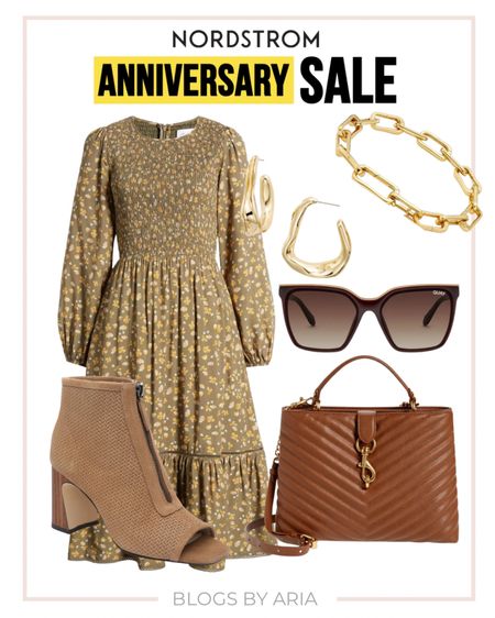How adorable is this dress for fall!! Perfect for fall family photos! Nordstrom Anniversary Sale outfit inspo. Floral dress, peep toe booties, handbag, gold earrings, gold bracelet, sunglasses 

#fallfashion #falloutfit #fallstyle 

#LTKSeasonal #LTKstyletip #LTKxNSale