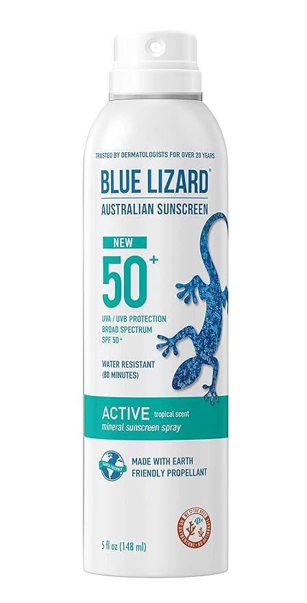 BLUE LIZARD Mineral Active Sunscreen SPF 50+ Spray, 5 Fl Oz | Amazon (US)