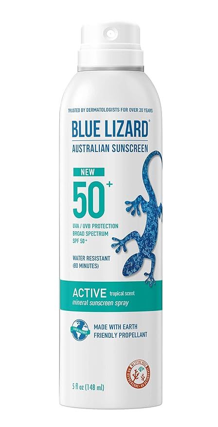 BLUE LIZARD Mineral Active Sunscreen SPF 50+ Spray, 5 Fl Oz | Amazon (US)