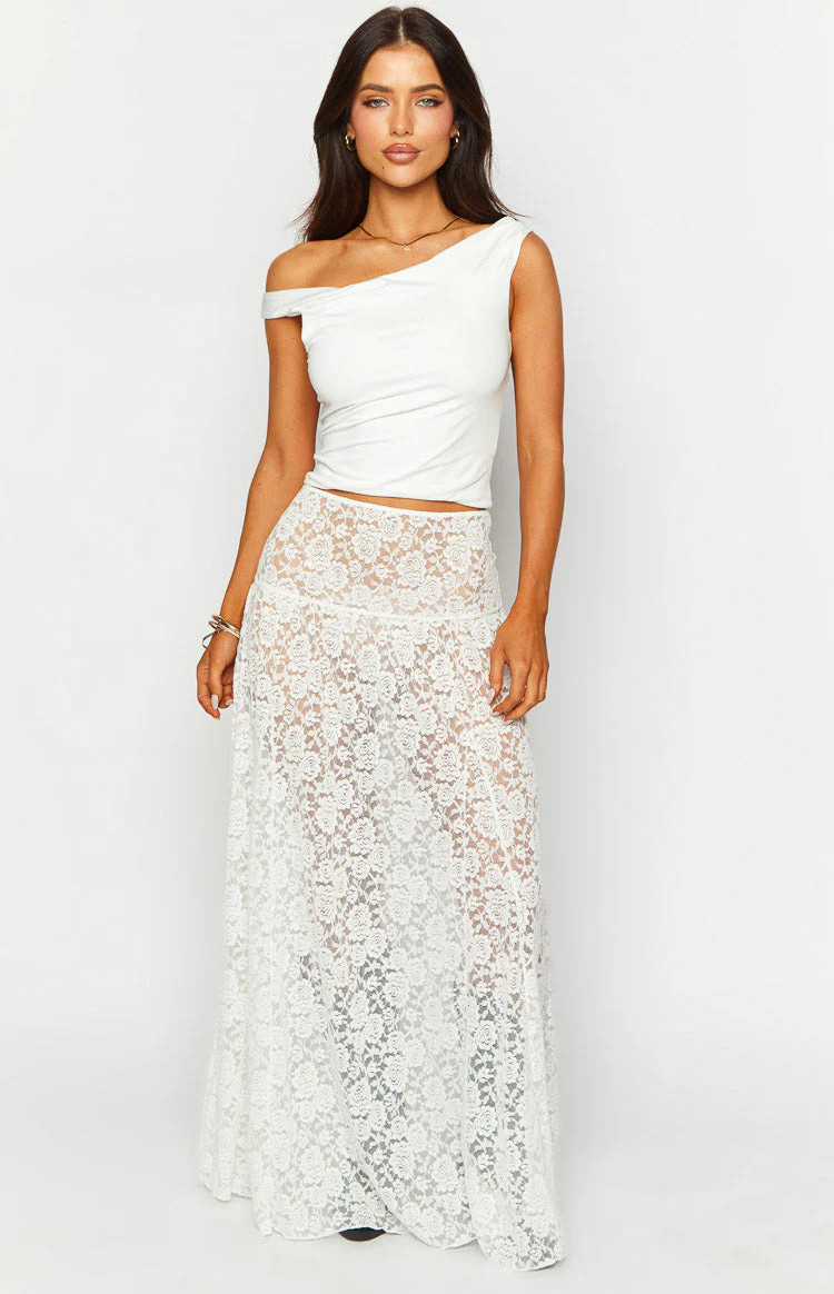 Calypso White Lace Maxi Skirt | Beginning Boutique (US)