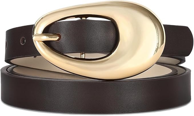 Genuine Leather Belt for Women Brown Leather With Smooth Oval Gold Metal Buckle Luxury Casual Fas... | Amazon (US)
