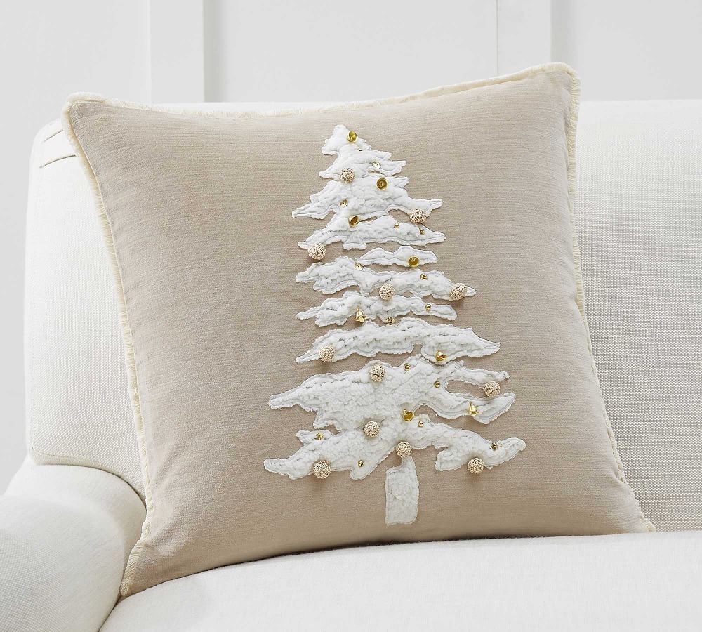 Velvet Sherpa Tree Applique Pillow | Pottery Barn (US)