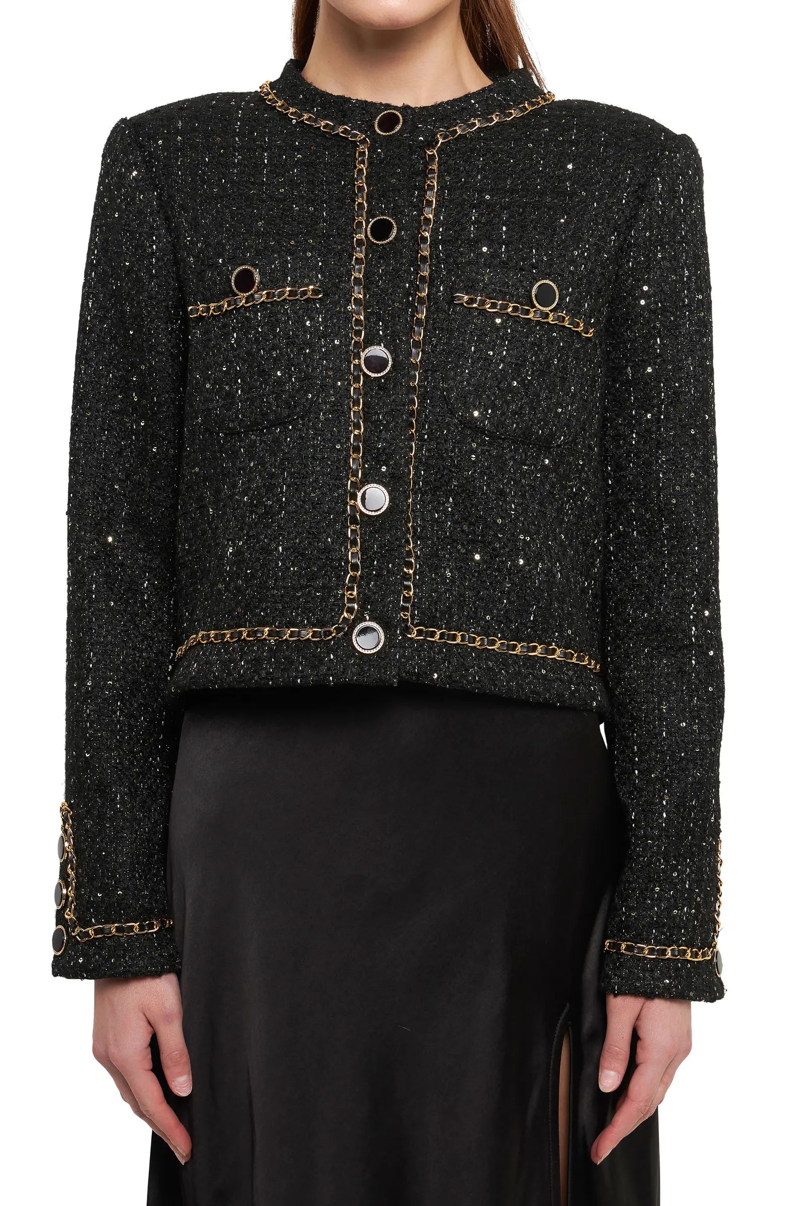 Chain Trim Tweed Crop Blazer | Nordstrom