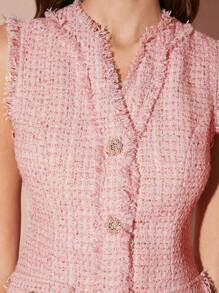 Enchnt Spring/Winter Romantic Women's Pink Sweetheart Cute V-Neck Ruffle Hem Sleeveless Princess ... | SHEIN