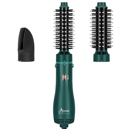 Aima Beauty Blow Dryer Brush Set - 4-in-1 Round Brush Blow Dryer Adds Shine, Smooth, Curl & Volume for Short to Medium Hair, Interchangeable 1” & 1.25” Round Barrel, Ionic Frizz Control, Dark Green | Amazon (US)