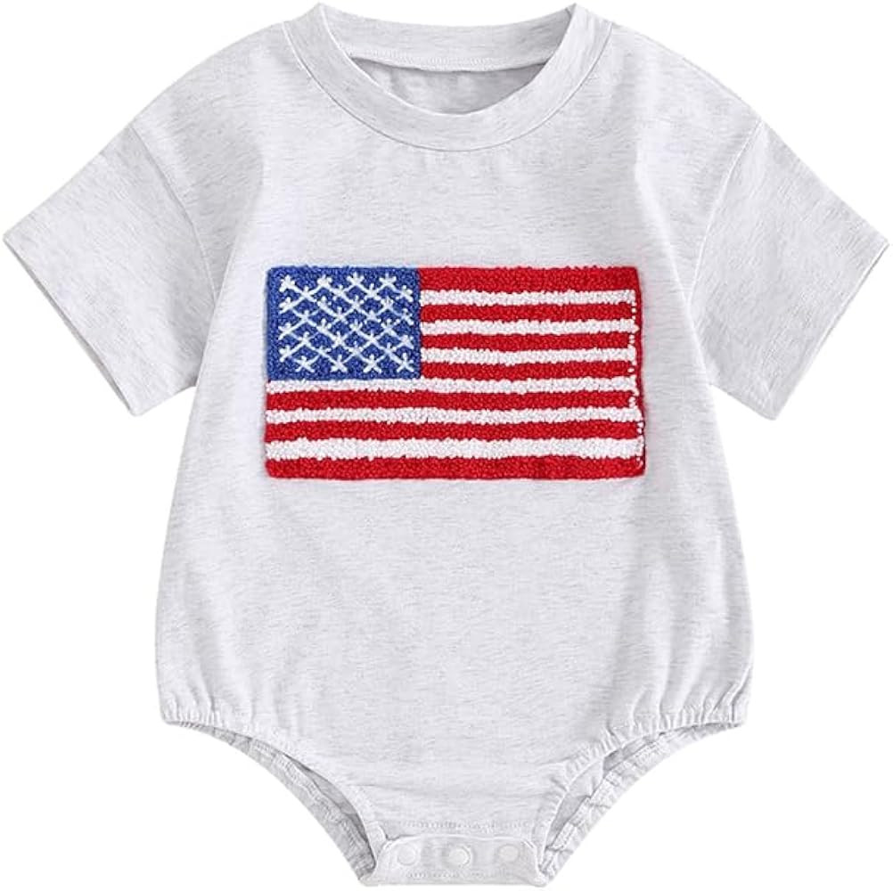Newborn Baby Boy Girl 4th of July Outfit American Flag Bubble Romper USA Oneise Fourth of July Su... | Amazon (US)