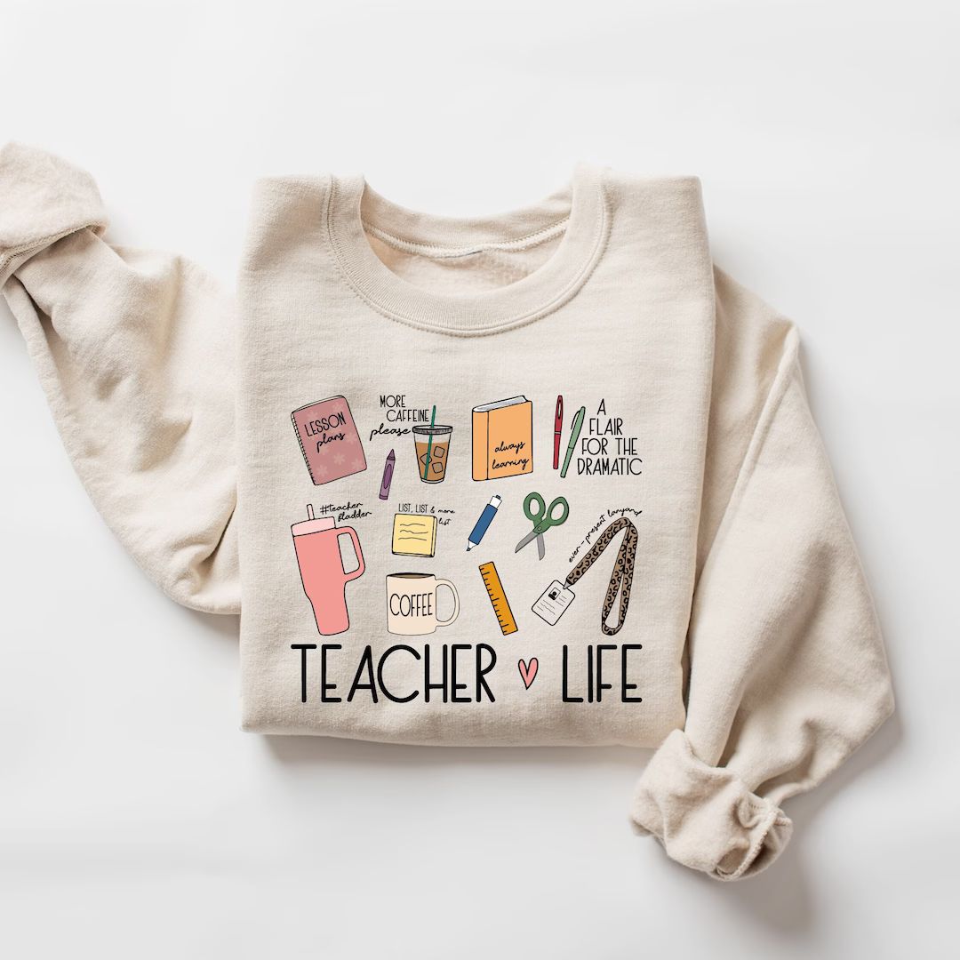 Teacher Life Sweatshirt Cute School Supplies Shirt Back to - Etsy | Etsy (US)