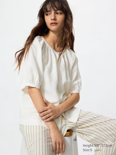 Linen Blend Volume Sleeve Blouse | UNIQLO (US)