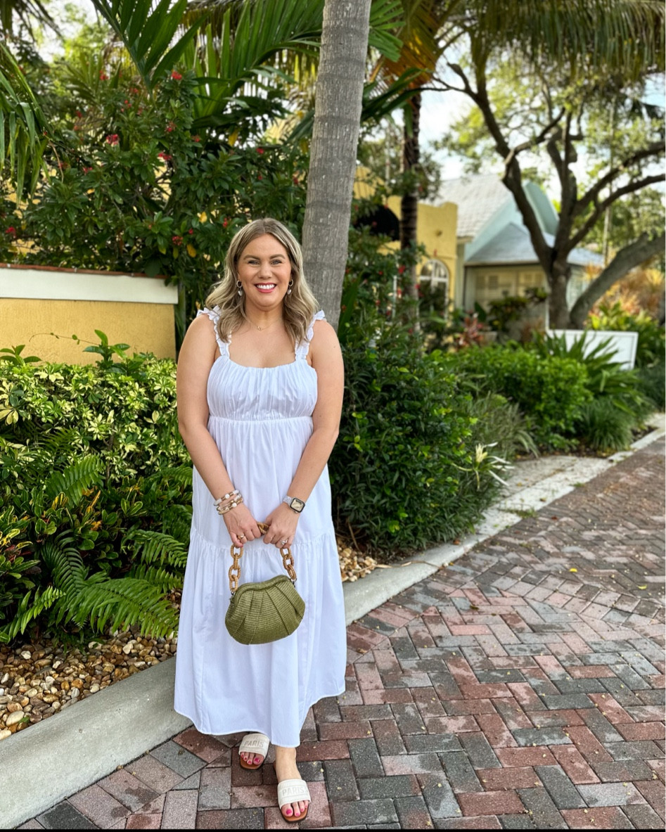 I absolutely LOVE a white maxi dress during the summer. This one from Abercrombie is currently on sale. 
Sandals are designer inspired from Amazon & my sea shell bag is from Francesca’s but I can’t find it online! 

#LTKsalealert #LTKSeasonal #LTKunder100