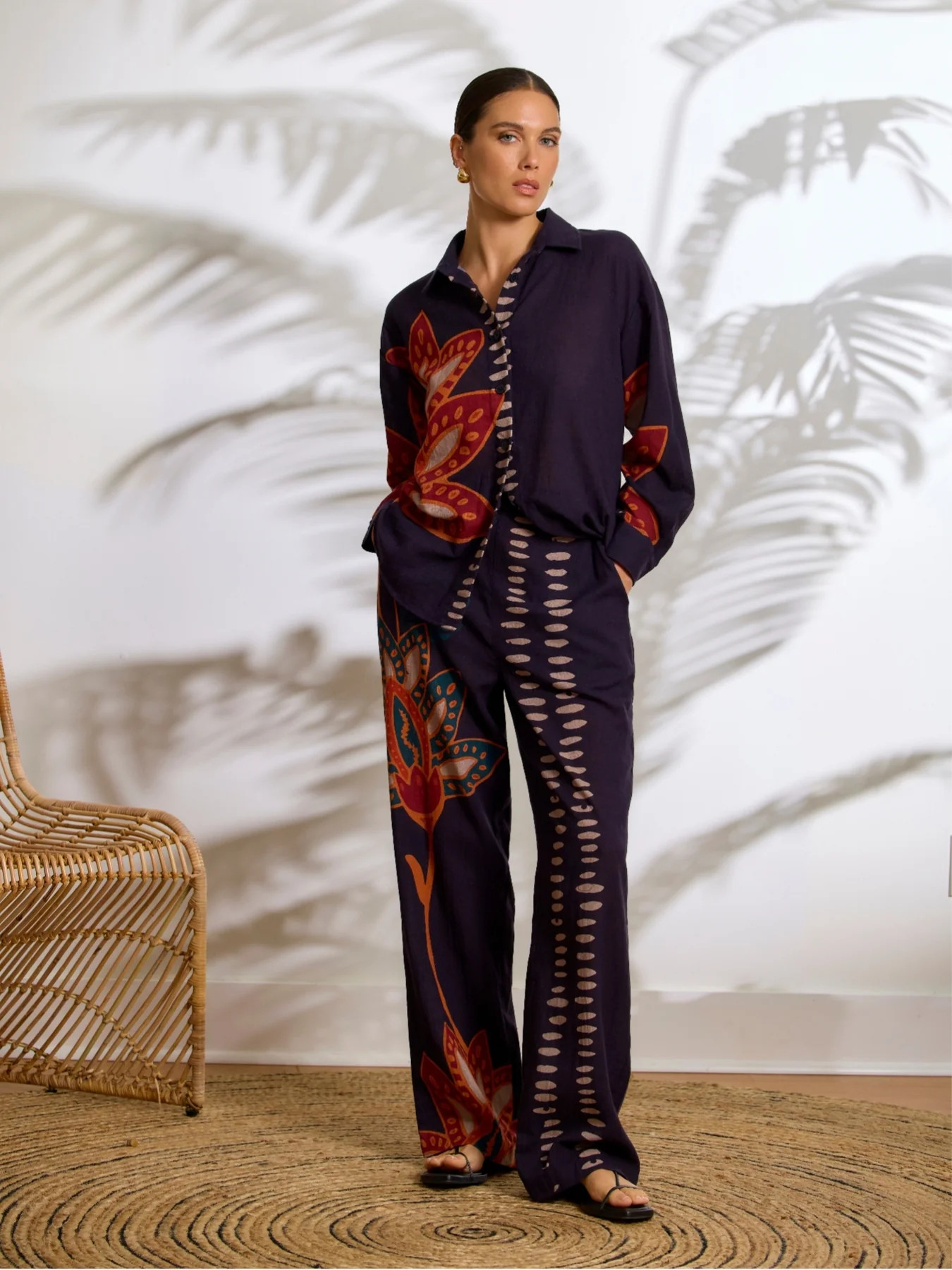 Printed Linen Tova Pants - Razu Navy | Diarrablu