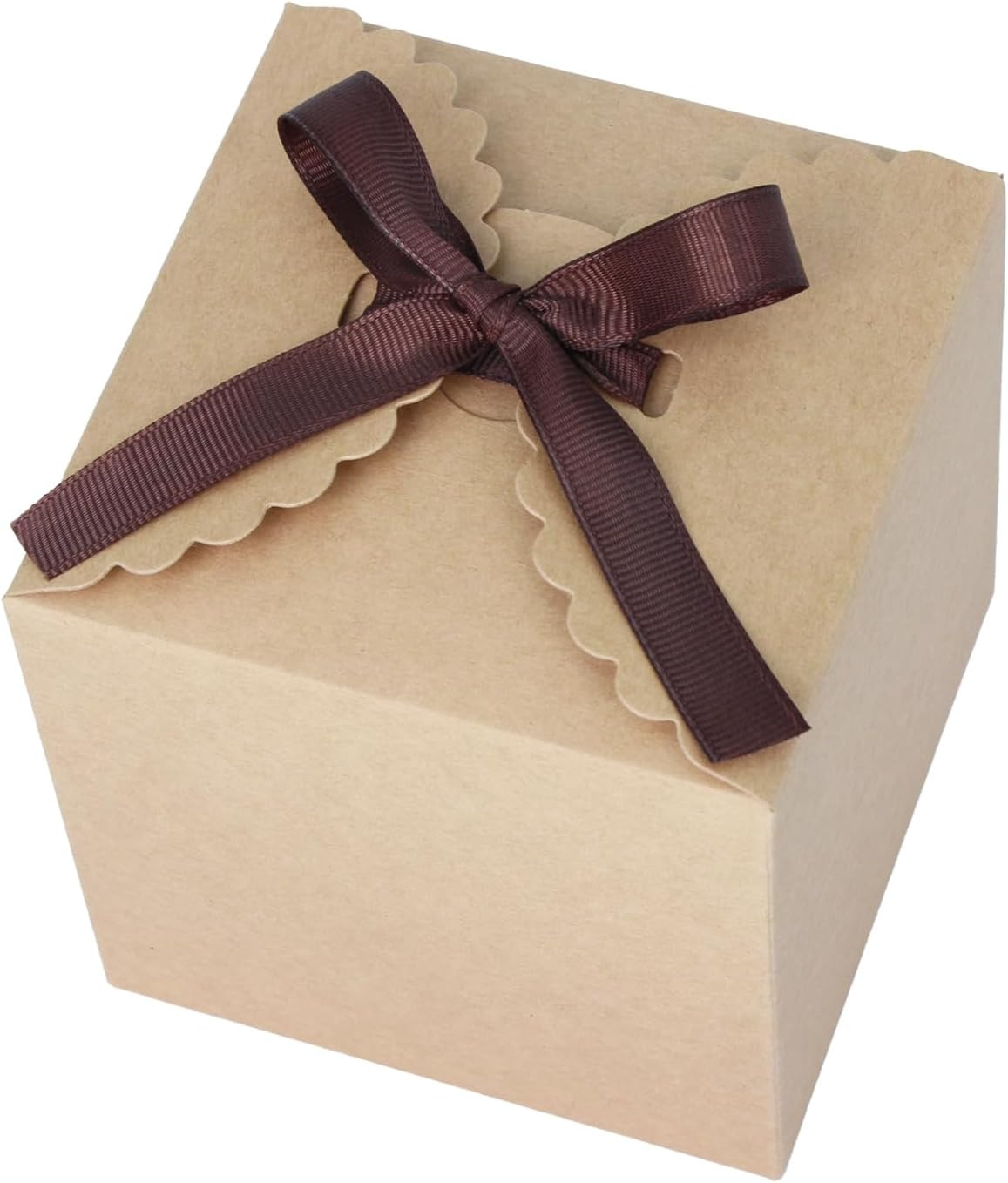 WEWILUCK Small Brown 4x4x4 Gift Box with Lid & Ribbon, 10 Pack Foldable Box | Amazon (US)