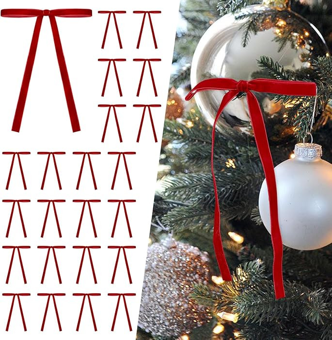 SIMISI RIBBON 24 Pcs Red Velvet Christmas Tree Bows Door Garland Decor Vintage Wreath Bow (3/8'' ... | Amazon (US)