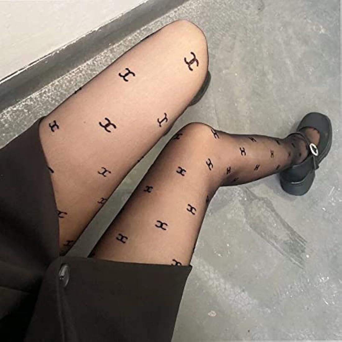 Motian Double letter CC transparent slim tights fishnet stockings sexy stockings pantyhose party clu | Amazon (CA)