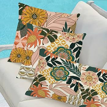 Jartinle Flower Boho Outdoor Lumbar Pillow Covers 12x20 Waterproof Set of 2 Bohemian Blooming Flo... | Amazon (US)